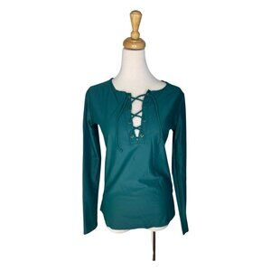 Long Sleeve Swim Shirt Rash Guard Green Size M